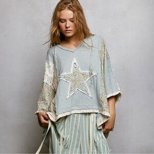 POL Floral Patchwork Star Top NWT